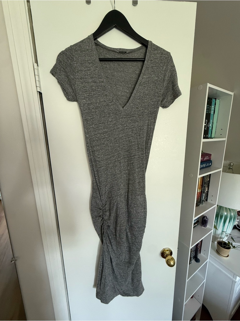 Monrow Heather Gray V-Neck Short Sleeve Midi Dress